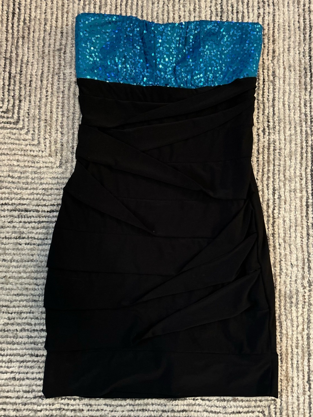 Y2K Strapless Mini Black Dress Blue Sequin Bodice Size Small Vintage Ruby Rox